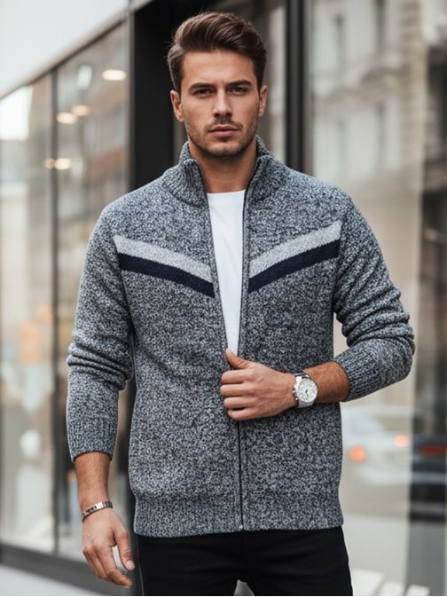 Moderní vzorovaný šedý pánský svetr