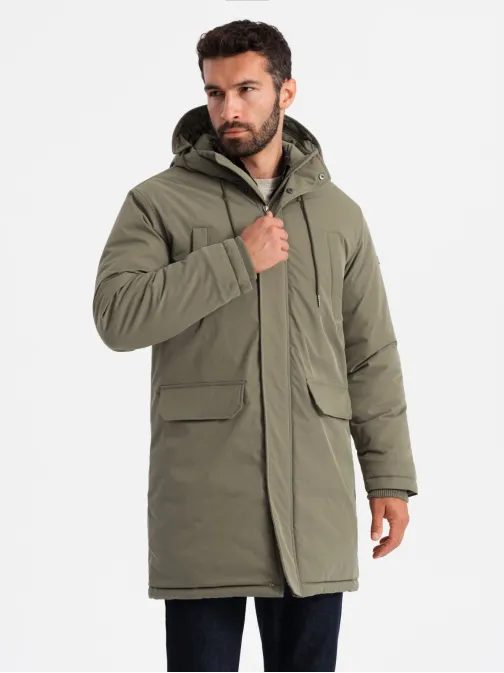 Klasická olivová pánská parka na zimu V3 JALP-0166
