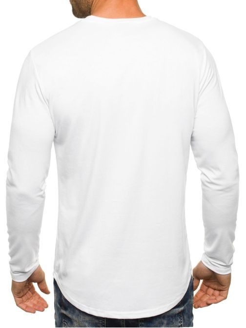 Zajímavé bílé pánské tričko s dlouhým rukávem STREET STAR MX117