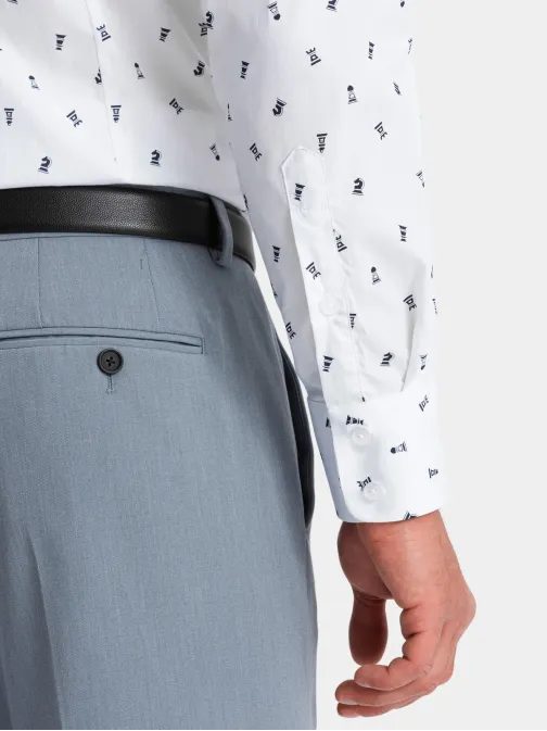 Zajímavá bílá košile s trendy vzorem V2 SHCS-0151