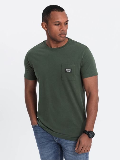 Trendy tričko s ozdobnou kapsou olivové V4 TSCT-0109