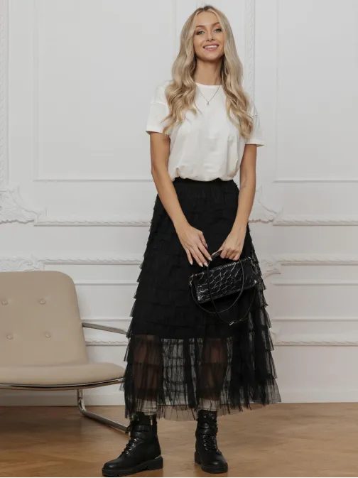 Módní černá midi sukně GLR018