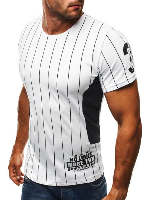 Trendy bílé pruhované pánské tričko MADMEXT 1293
