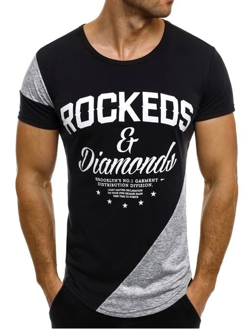 Moderní černé pánské tričko ROCKEDS and DIAMOND SS012