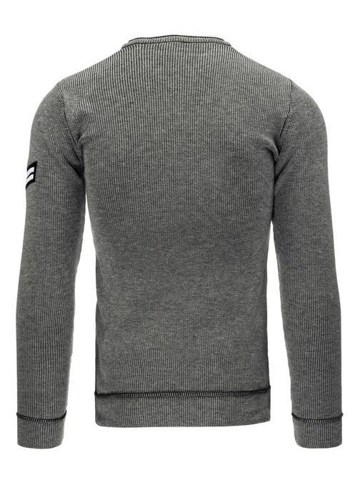 Moderní tmavě šedý pánský svetr s nášivkami