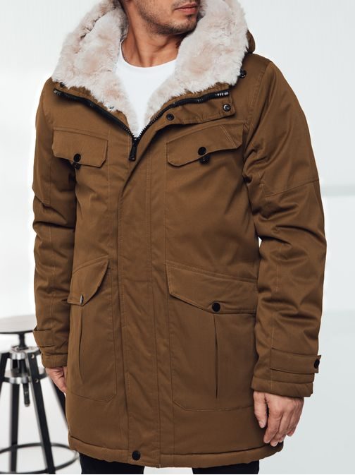 Hnědá pánská parka na zimu