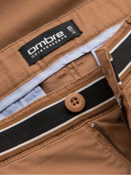 Hnědé chinos kalhoty s ozdobným pasemV4 PACP-0118