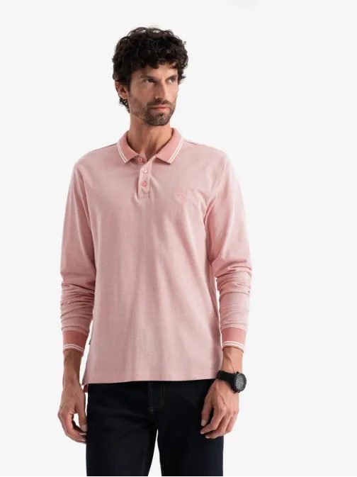 Bavlněná zajímavá růžová polokošile V2 OM-POLS-0129