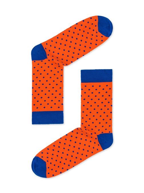 Oranžovo-modré pánské ponožky s puntíky