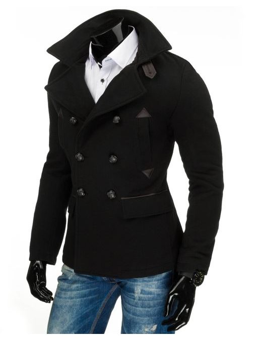 Moderní černý pánský kabát dvojřadé zapínání