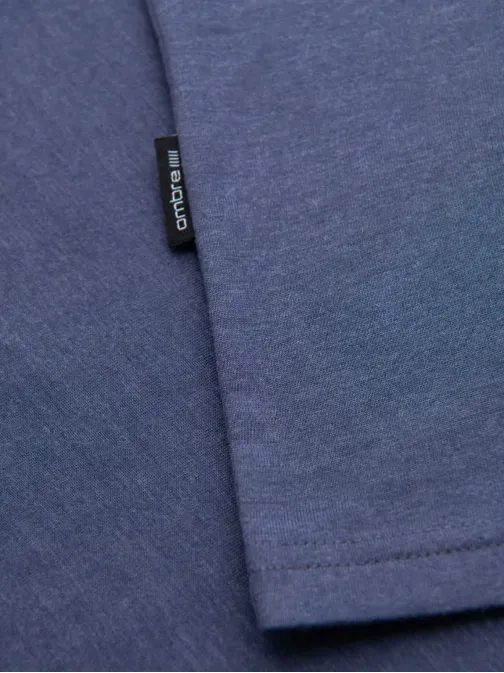 Základní bavlněné modré melírované tričko s výstřihem do V V18 TSBS-0237