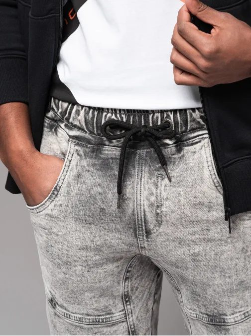 Trendy grafitové riflové jogger s ozdobnými prvkami V4 PADJ-0243