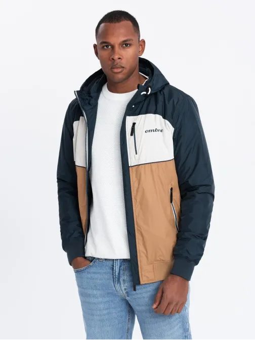 Pohodlná hnědo-modrá přechodná sportovní bunda V1 JANP-0194