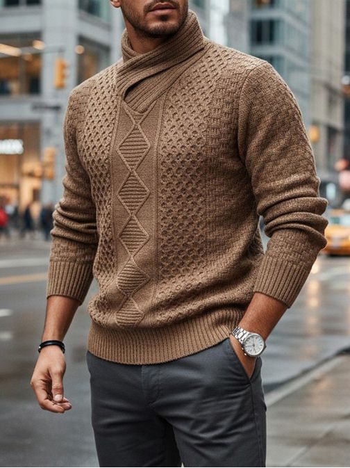 Béžový pánský svetr s vysokým límcem