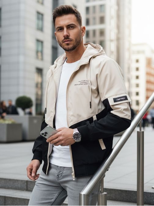 Trendy béžovo-černá sportovní bunda