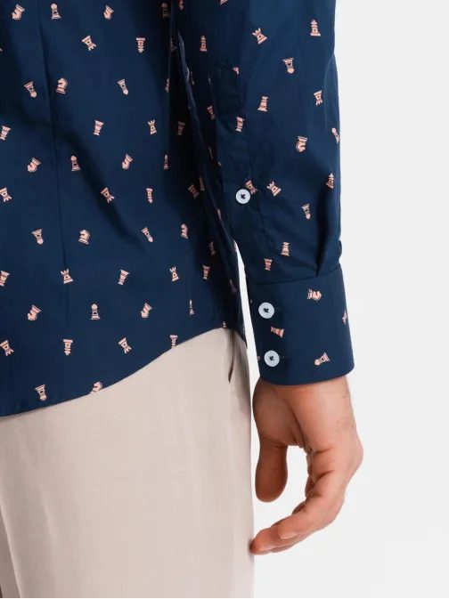 Zajímavá granátová košile s trendy vzorem V3 SHCS-0151
