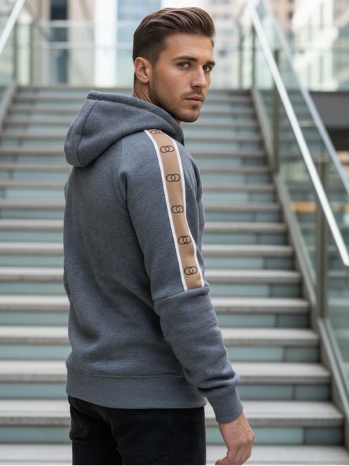 Stylová pánská mikina s kapucí v šedé barvě