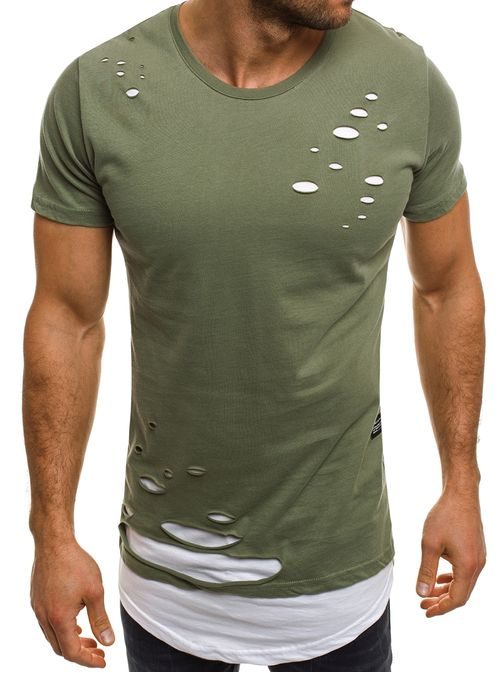 Stylové zeleno-bílé pánské tričko OZONEE 1115
