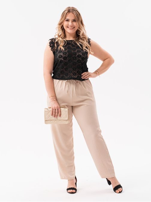 Trendy dámské Plus Size culotte kalhoty v béžové barvě PLR158