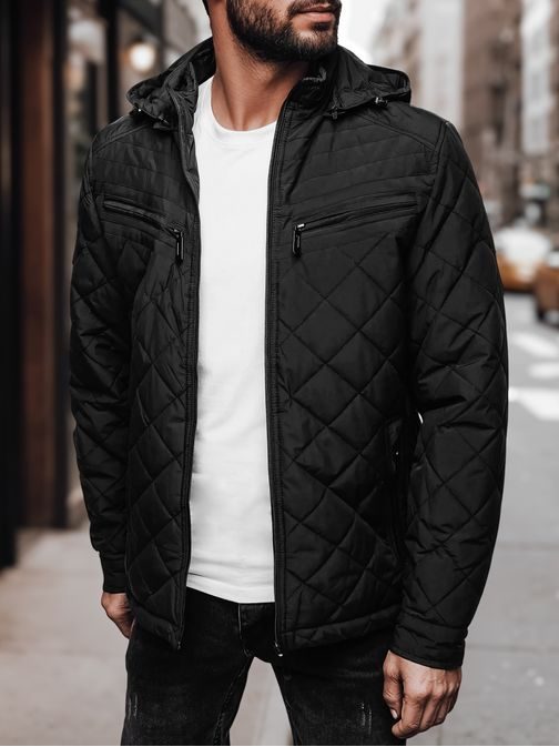 Přechodná pánská černá bunda s kapucí