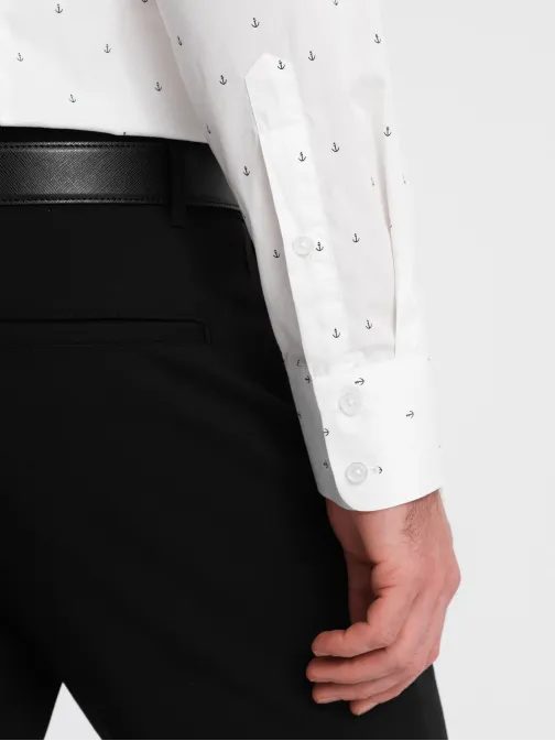 Zajímavá bílá košile s trendy vzorem V3 SHCS-0156