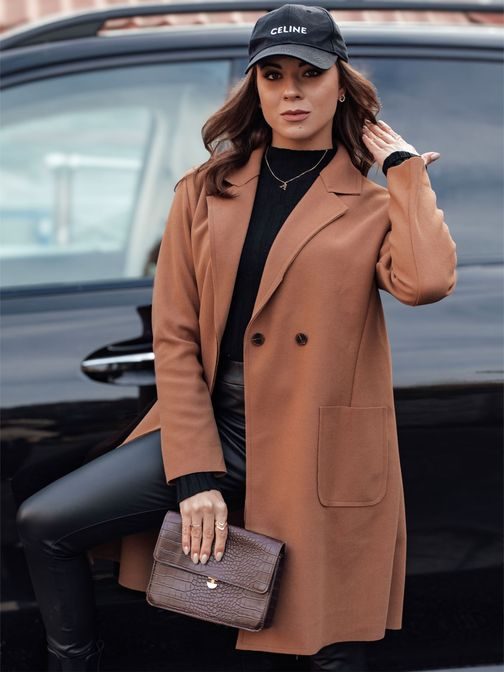 Dlouhý dámský kamelový oversize kabát Linnore