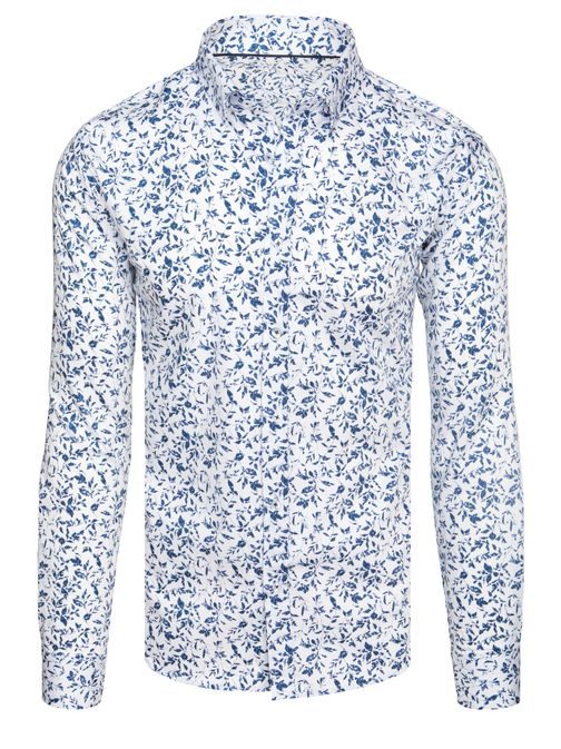 Jedinečná bílá košile s květinovým modrým vzorem