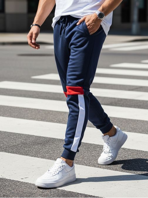 Pánské dizajnové tepláky v modré barvě