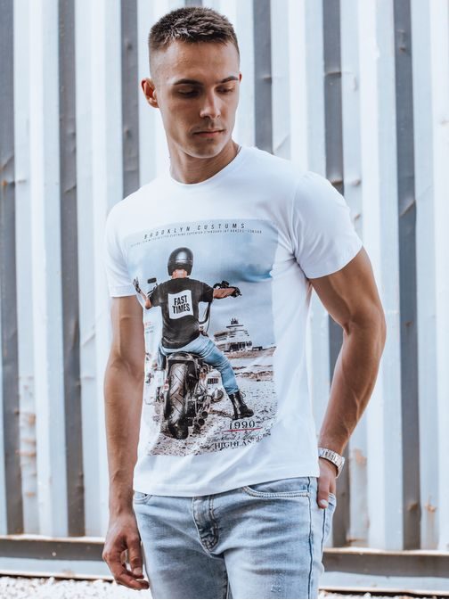 Trendy bílé tričko s motivem motorky