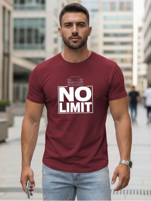 Pánské vínové tričko s potiskem NO LIMIT