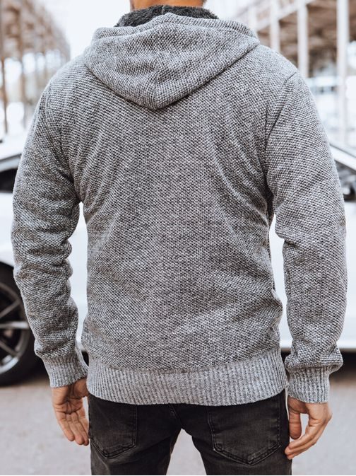 Trendy šedý pánský svetr s kapucí