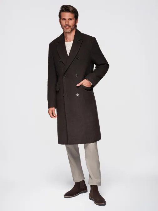 Moderní pánský hnědý kabát V3 COWC-0133