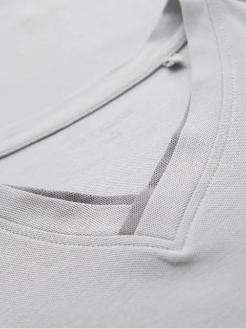 Moderní šedé bavlněné tričko s výstřihem do V V4 TSCT-0198