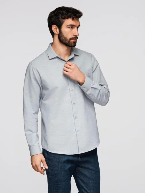 Pánská šedá košile melír s náprsní kapsou V2 K694