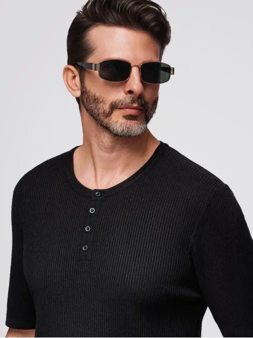 Černé pánské tričko z úpletu s knoflíčky V2 TSCT-0254