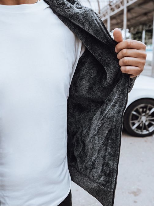 Trendy grafitová melírovaná zateplená mikina s kapucí