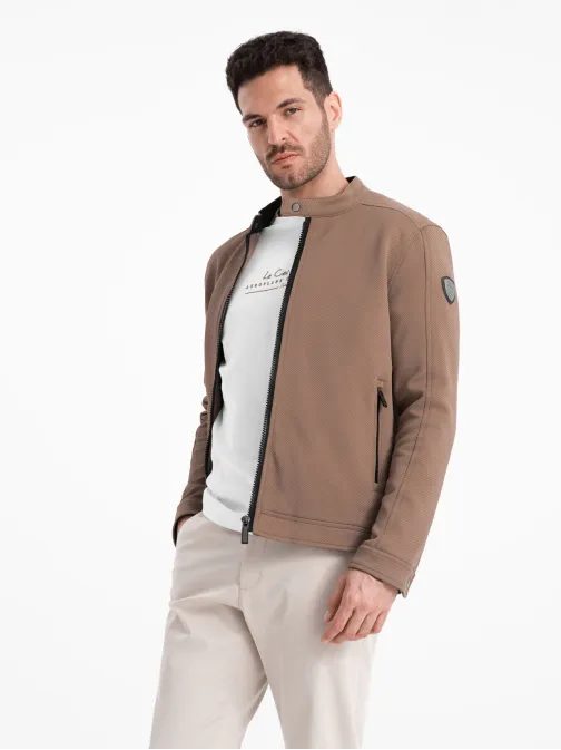 Trendy přechodná světle hnědá bunda V4 OM-JANP-0138