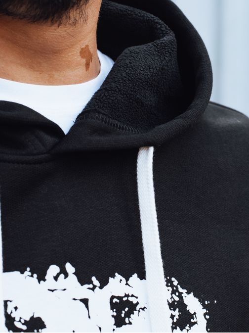 Parádní černá pánská mikina s kapucí a potiskem