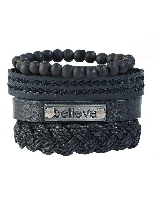 Černý BELIEVE set náramků