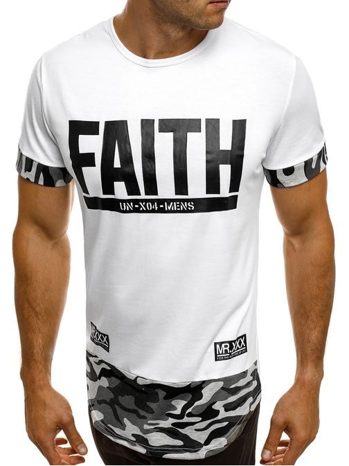 FAITH bílé pánské sportovní tričko s maskáčem J.STYLE SS133