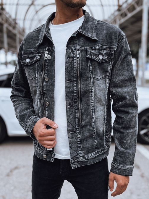 Stylová černá džínová bunda s ozdobnými prvky