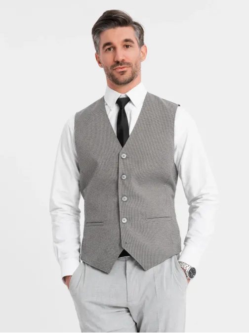 Jedinečná  šedá elegantní vesta V2 BLZV-0111