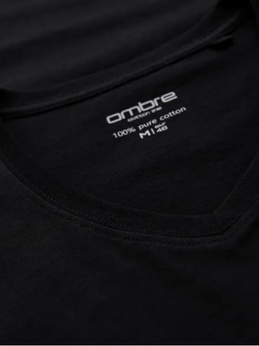 Základní bavlněné černé tričko s výstřihem do V V1 TSBS-0237