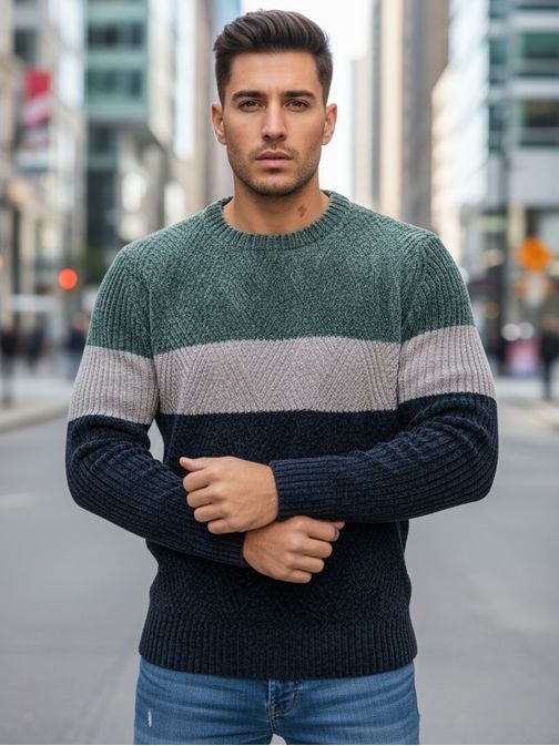 Pánský pruhovaný tříbarevný svetr