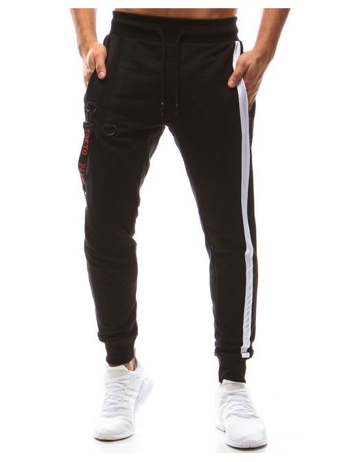 Originální černé jogger kalhoty s bílým pruhem