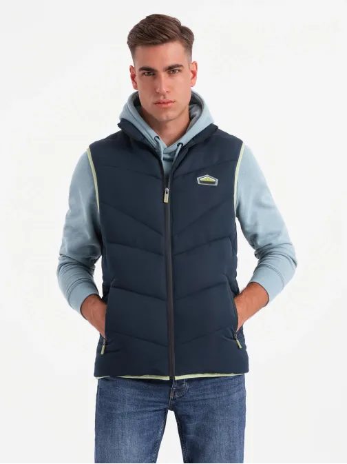 Trendy tmavě modrá prošívaná vesta V3 JAVJ-0210