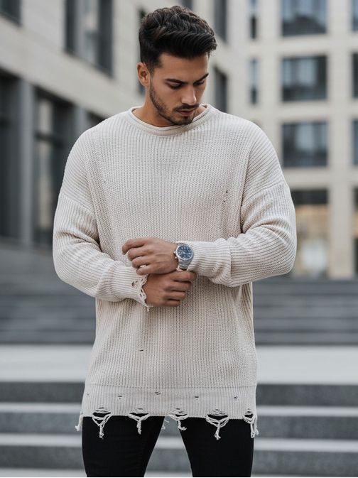 Stylový prodloužený svetr v béžové barvě