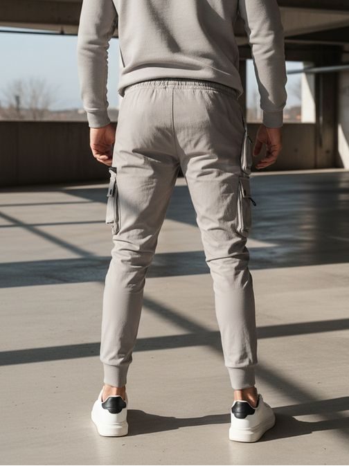 Trendy šedé pánské kapsáčové jogger kalhoty UP