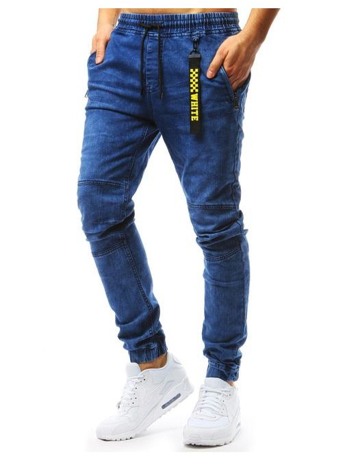 Zajímavé modré jogger kalhoty s módní šňůrkou