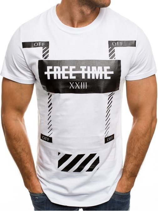 Sportovní bavlněné bílé tričko FREE TIME OF J.STYLE SS089
